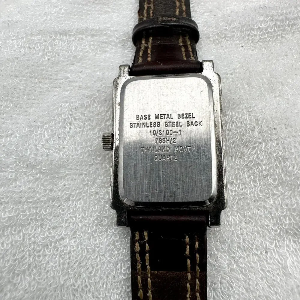Anne Klein II Rectangular Silver Dial Brown Leather Quartz Watch